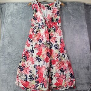 Eddie Bauer Women's Babydoll Dress M White Pink Navy Floral Y2K‎ Summer Vacation